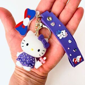 NWT Gorgeous Hello Kitty w/ Bow Purple Red Wristlet Key holder Keyring Keychain